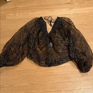 Ganni Black and Brown Sheer Blouse